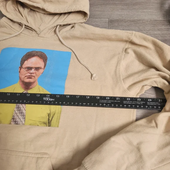 The Office Tan Hoodie Sweater Size L Dwight Schrute False Spellout Dunder Miffli - Picture 4 of 8